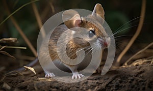 photo of deer mouse genus Peromyscus on a forest background. Generative AI