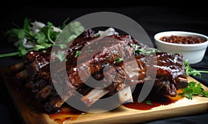The photo depicts an attractive BBQ ribs photo