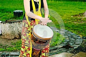 Colorful painted goblet drum. chalice drum,darbuka, doumbek, or tablah photo