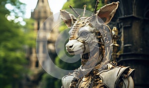 Photo of a detailed view of a horned goat statue