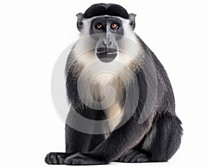 photo of diana monkey isolated on white background. Generative AI