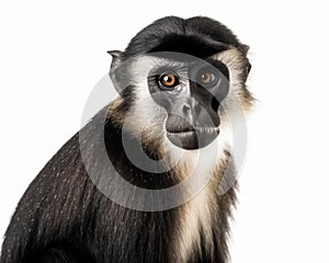 photo of diana monkey isolated on white background. Generative AI