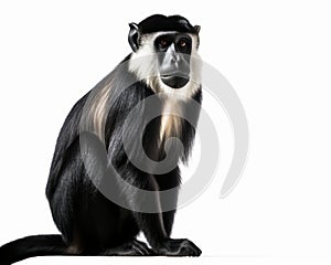 photo of diana monkey isolated on white background. Generative AI