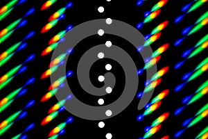 Photo of a diffraction pattern from a double line of LEDs. Image was obtained using a diffraction grating