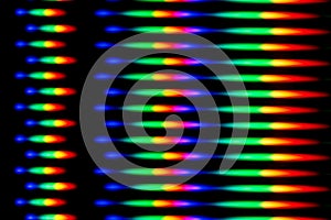 Photo of a diffraction pattern from a line of LEDs. Distribution of energy over wavelengths in the emission spectrum of the LED