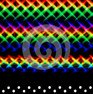 Photo of a diffraction pattern from a line of LEDs. Image was obtained using a twin diffraction grating