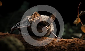 photo of disk-winged bat on dark background. Generative AI