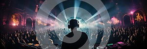 Photo of a DJ performing live at a high-energy concert, captivating a crowd with their music