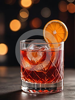 Photo Of Drink Negroni, With Orange. Generative AI
