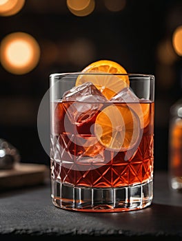 Photo Of Drink Negroni, With Orange. Generative AI