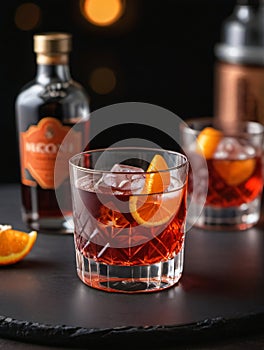 Photo Of Drink Negroni, With Orange. Generative AI