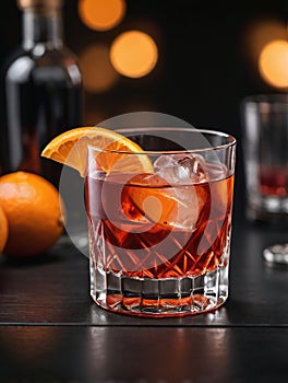 Photo Of Drink Negroni, With Orange. Generative AI