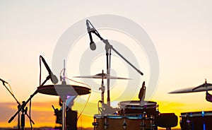Photo of drums professional microphone for live sessions outdoor