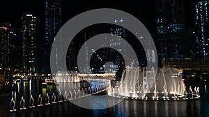 Photo Of The Dubai Dancing Fountain at Night, Largest choreographed fountain system in Dubai