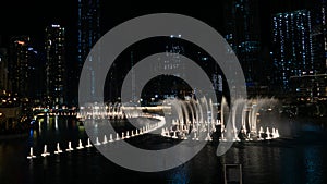 Photo Of The Dubai Dancing Fountain at Night, Largest choreographed fountain system in Dubai