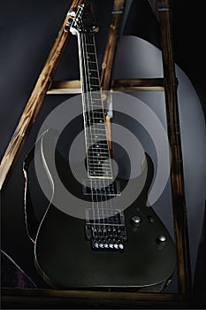 Photo of an electric guitar, floyd rose and strings