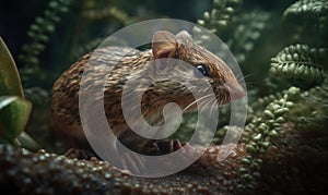 Photo of elephant shrew surrounded by lush foliage in its natural habitat showcasing the shrews adorable features and unique