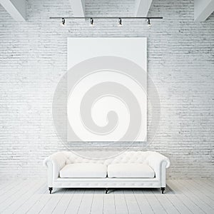 Photo of empty canvas on the brick wall background