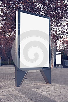 Photo empty lightbox on the bus stop. Vertical mockup