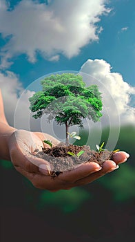 Photo Environmental stewardship CO2 reduction concept with trees, promoting clean air