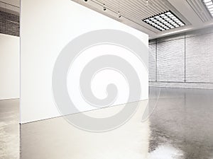 Photo exposition modern gallery,open space. Blank white empty canvas contemporary industrial place.Simply interior loft