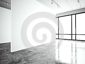 Photo exposition modern gallery,open space. Blank white empty canvas contemporary industrial place.Simply interior loft photo