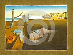 Photo of the famous original painting: `The Persistence of Memory` painted by Salvador Dali