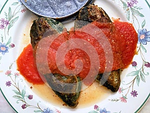 Chiles Rellenos With Tomato Sauce and Tortillas photo