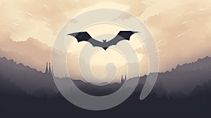 Minimalist Bat Flying Over Misty Night And Mountains photo