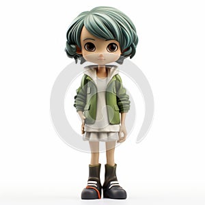 Rei Zenrin Figure: Green Hair Cartoon Girl With Highly Detailed Colored Portraiture