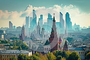 This photo features a sprawling cityscape filled with towering buildings, showcasing the urban landscape and architectural