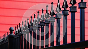 A photo of a fence against a red background blurry