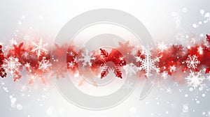 Photo of a festive red and white Christmas background adorned with delicate snowflakes