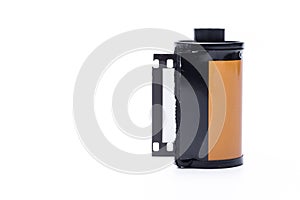 Photo film in cartridge isolated on white background.
