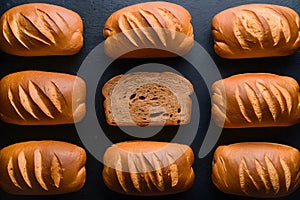 Photo Flat lay photo of wheat bread arranged on the kitchen table