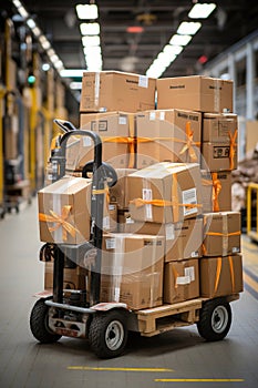 Photo of a forklift carrying boxes in a warehouse