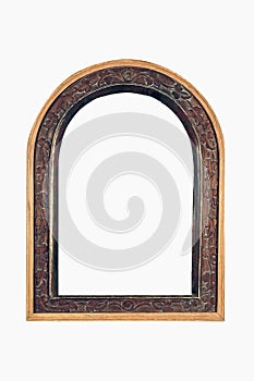 Photo frame arched curve wooden floral ornamental vintage isolated empty