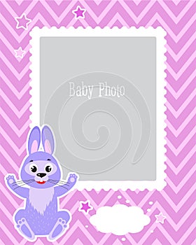 Photo Frame Design For Kids With Cute Rabbit. Decorative Template For Baby Vector Illustration.