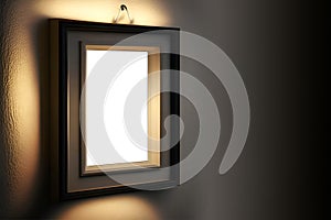 Photo frame hanging on the wall next to the lamp, 3D flickering light