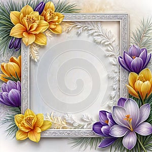 Photo frame, inscription, panoramic frame decorated with flowers