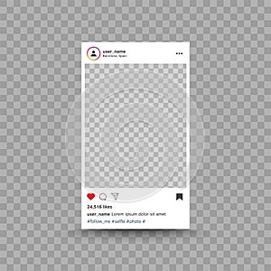 Photo frame inspired by instagram. Post interface template. Social media modern UI design. Vector photo frame concept photo