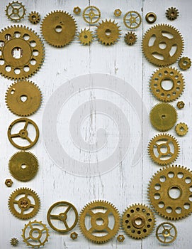 Photo frame, from a large number of watch gears on a wh