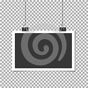 Photo frame with pin on isolate background. Template, blank for photo or image