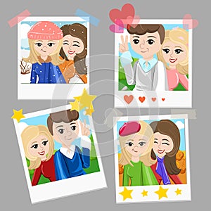 Photo frame stick for selfie. Monopod shots cartoon illustration.