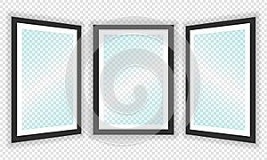 Photo frames, realistic mockup of square black and white frames, vector set. Empty frame for your design. Vector