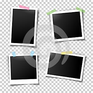 Photo frames set fixed with adhesive tape. Vector illustration