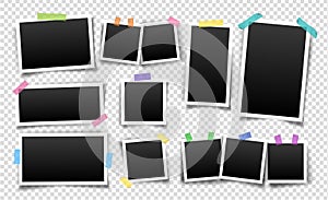 Photo frames set fixed with sticky tape. Vector illustration
