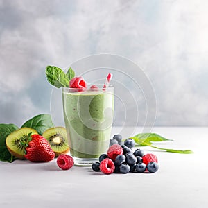 photo of a freshly prepared smoothie on a light background. Health concept, diet, proper nutrition