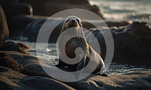 photo of fur seal in its natural habitat. Generative AI