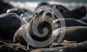 photo of fur seal in its natural habitat. Generative AI